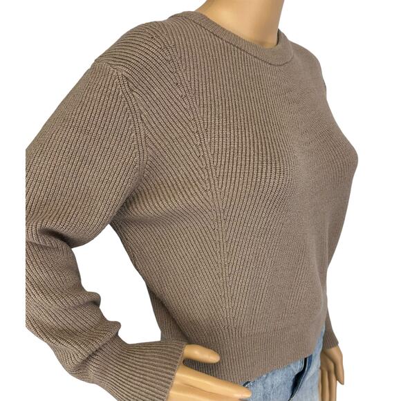 2/$30 Elodie Boxy Dolman Cropped Sweater Taupe Tan Long Sleeve Ribbed Size XS - Picture 9 of 12